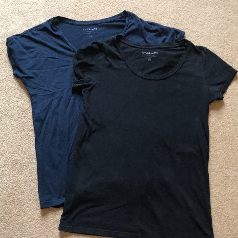 Everlane black crew neck and navy u neck